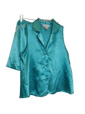 Bali Studio Collection Satin Pajama Set Womens Small Green Shorts Sexy #D-28